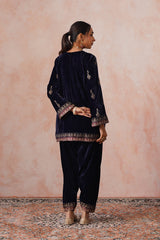 Aafreen Navy Crush Patchwork Velvet Embroidered Set