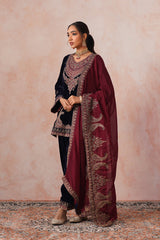 Aafreen Navy Crush Patchwork Velvet Embroidered Set