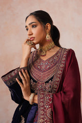 Aafreen Navy Crush Patchwork Velvet Embroidered Set