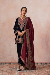 Aafreen Navy Crush Patchwork Velvet Embroidered Set