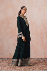 Bottle Green Crush Velvet Embroidered Sharara Set