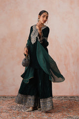Bottle Green Crush Velvet Embroidered Sharara Set