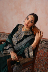 Bottle Green Crush Velvet Embroidered Sharara Set