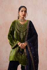 Aafreen Golden Olive Velvet Embroidered Salwar Set