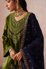 Aafreen Golden Olive Velvet Embroidered Salwar Set