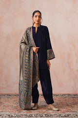 Navy Crush Velvet Suit with Kaani Zari Dupatta