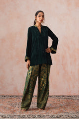 Bottle Green Velvet Top with Brocade Farshi Pants