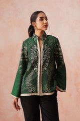 Bottle Green Coat with Corduroy Patchwork Bottom