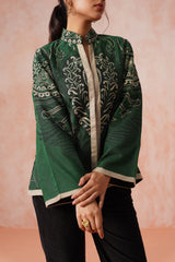 Bottle Green Coat with Corduroy Patchwork Bottom