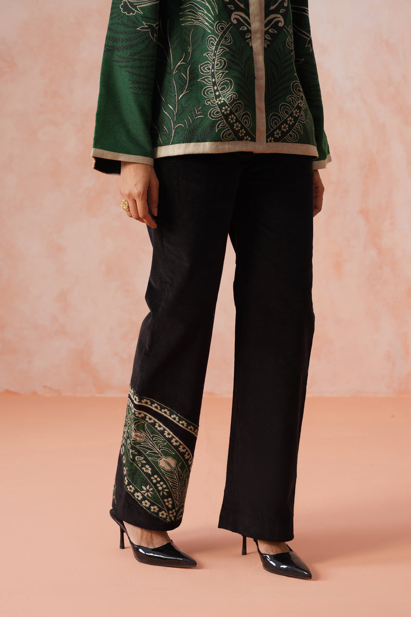 Bottle Green Coat with Corduroy Patchwork Bottom