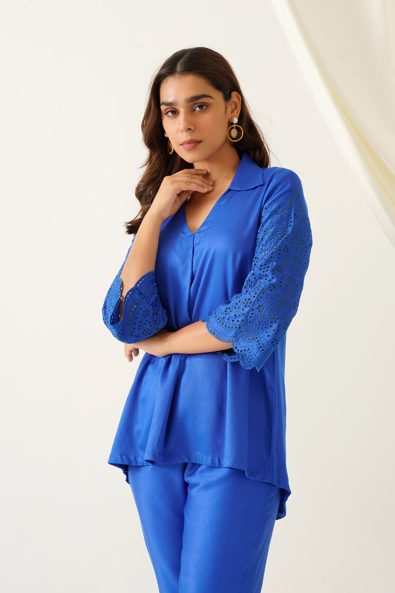 Royal Blue Embroidered Co-ord Set