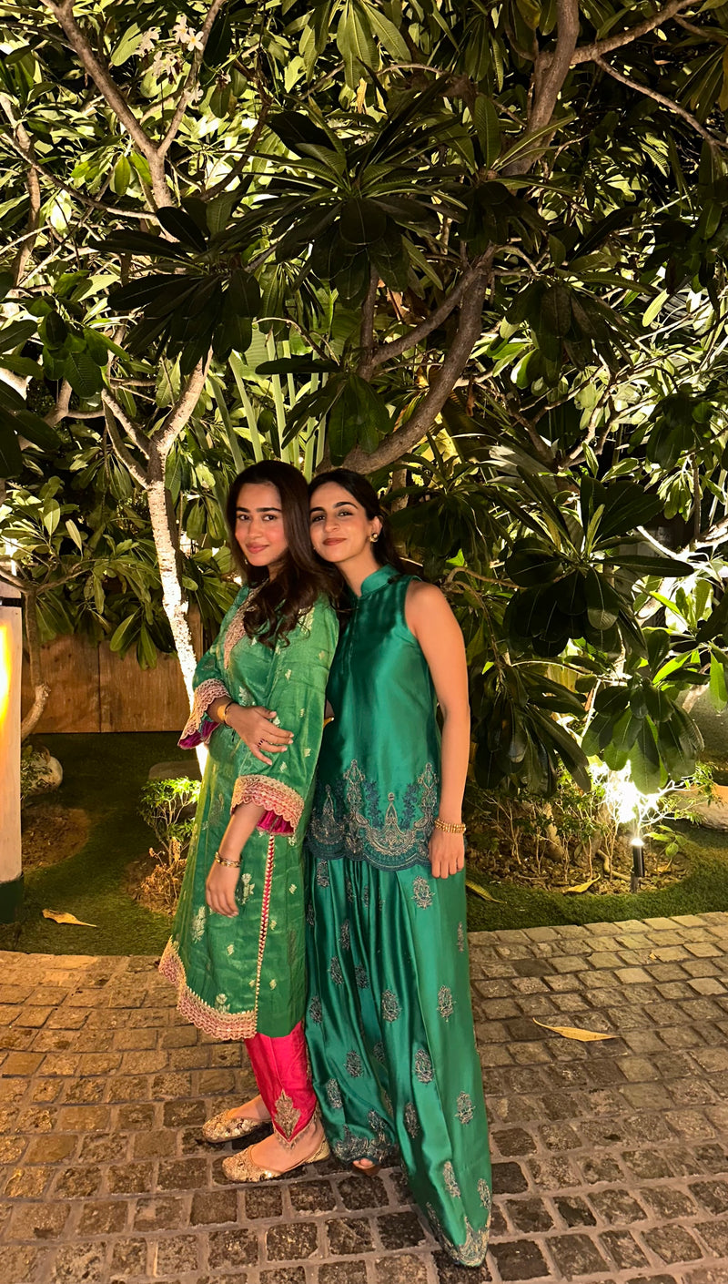 Meher Emerald Green Embroidered Farshi Set