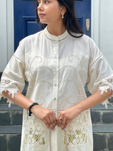 White Cutwork Elegance Top with Striped Narrow Salwar