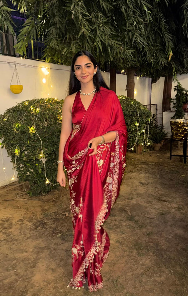 Red Embroidered Saree