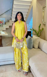 Ziya Yellow Cutwork Embroidered Farshi Set