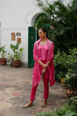 Pink Embroidered Cape Set