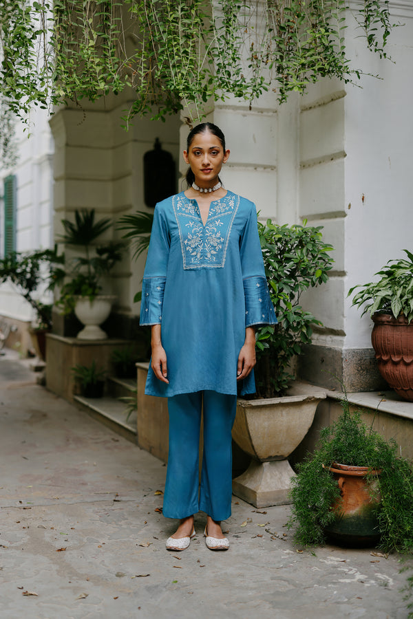 Deep Teal Blue Embroidered Suit