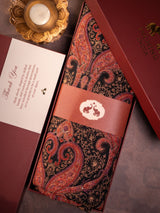 Fine embroidered black multicolor paisley wool shawl in gift box