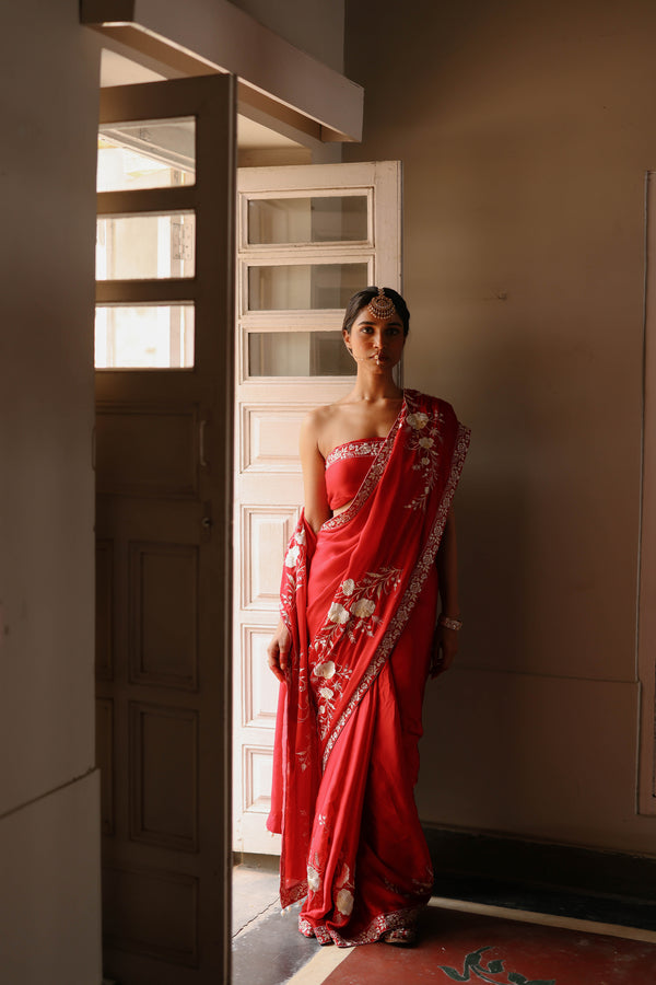 Beautiful Red Embroidered Saree | Parv Collection 