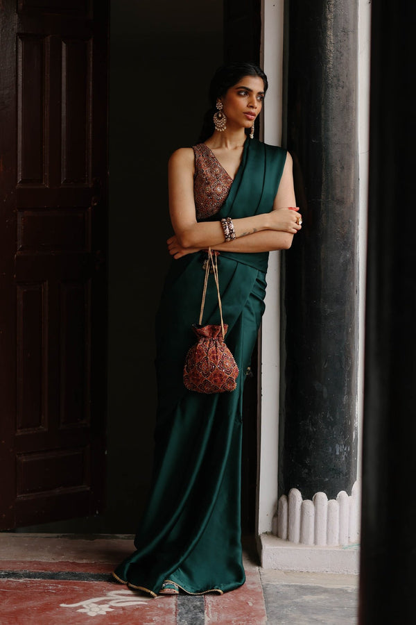 Green embroidered saree​ with Blouse | Parv Collection 