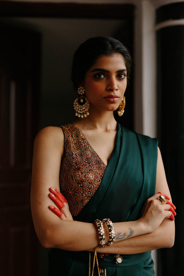 Green embroidered saree​ with Blouse | Parv Collection 