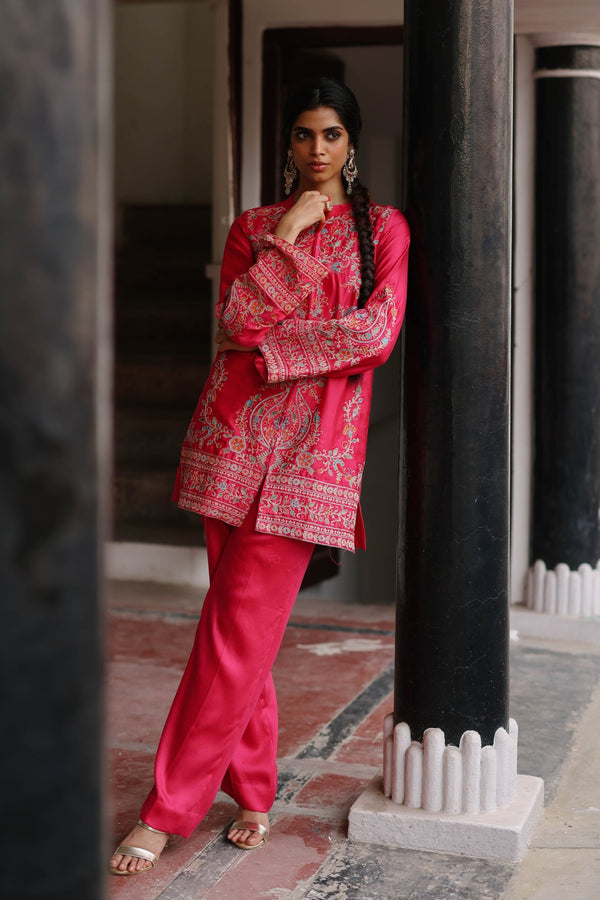 Pink Multi Fusion heavy embroidered kurta set