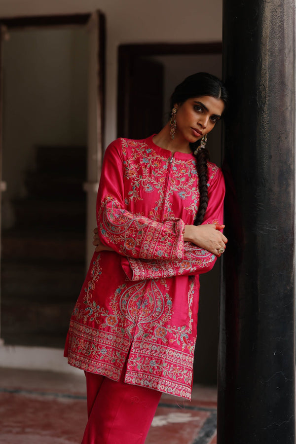 Pink Multi Fusion heavy embroidered kurta set