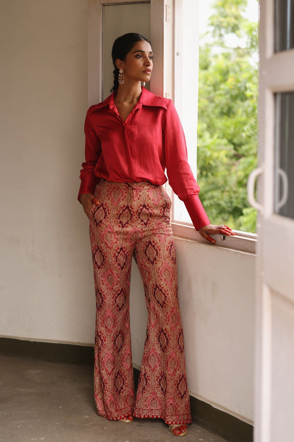 Scarlet Co-Ord Set Shirt with Bell Bottoms-Inching India 