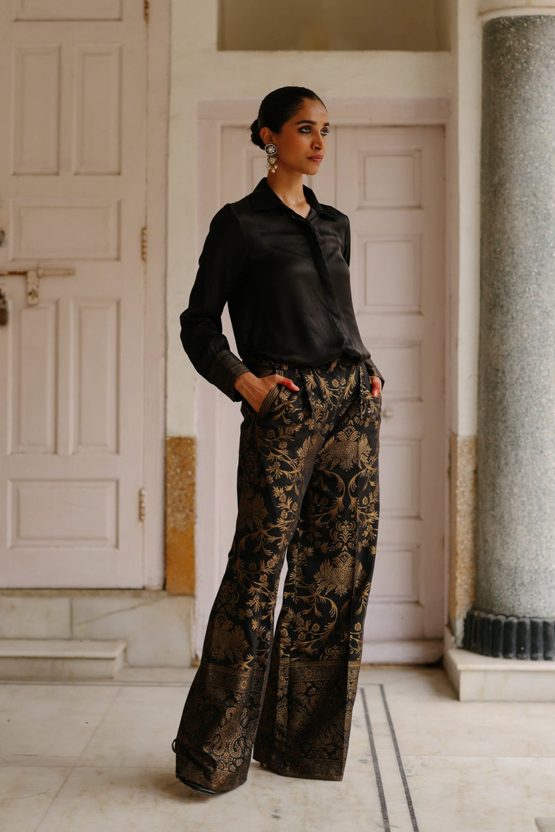 Black Shirt with Brocade Pants- Inchingindia