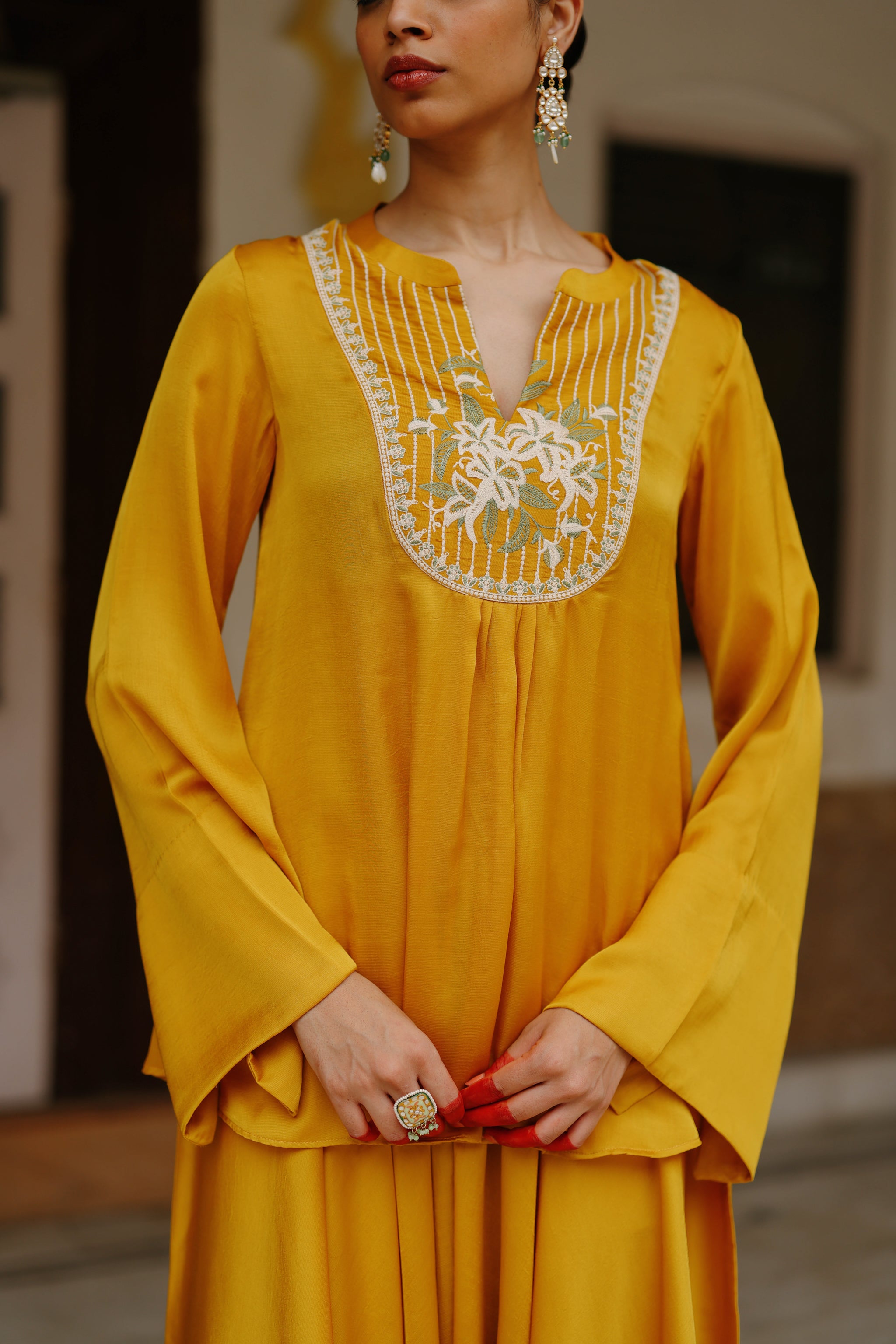 Inhing Mustard Embroidered Set with Pants | Festive Wear for Women – INCHING INDIA
