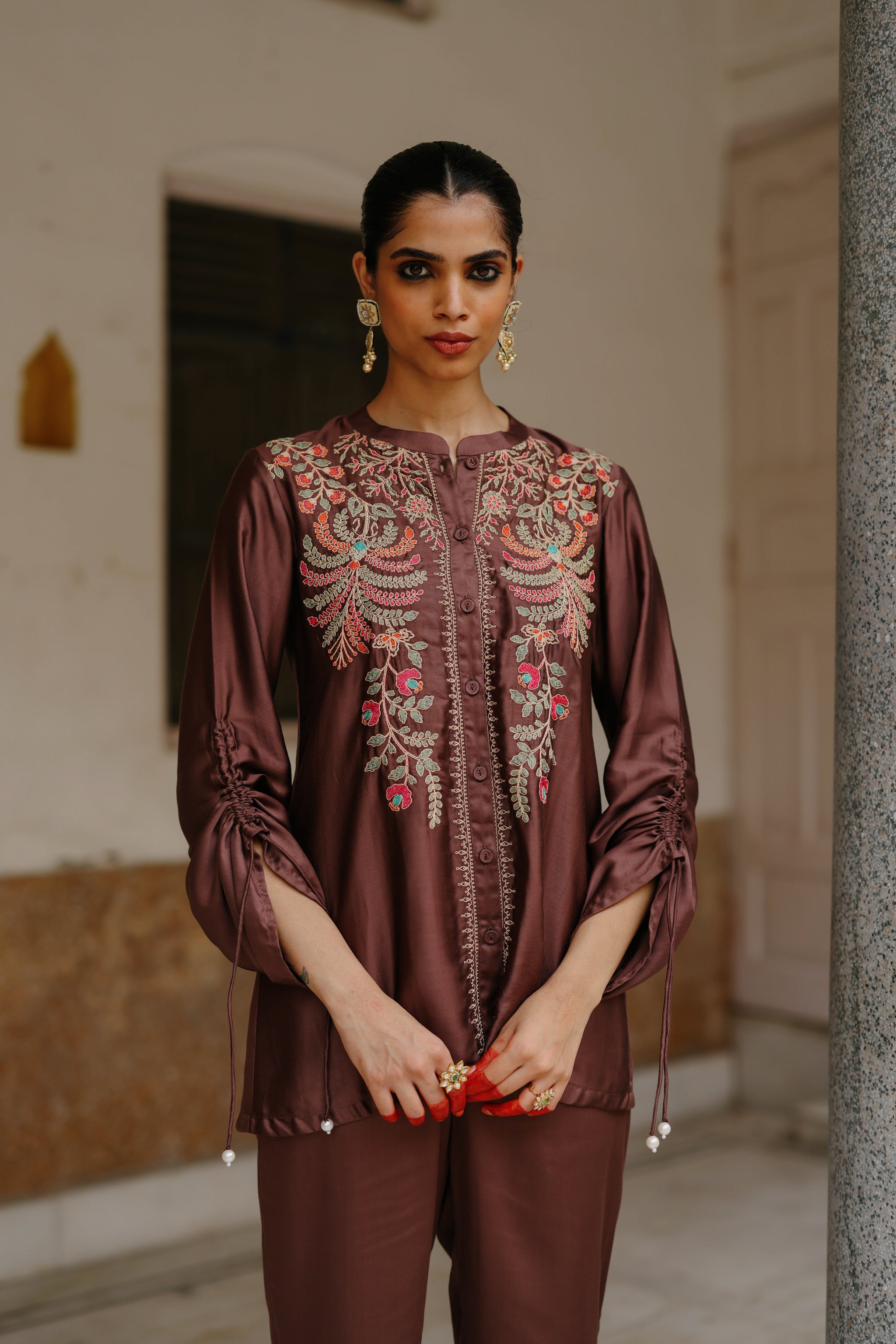 Inhing Shop Brown Embroidered Ethnic Co-Ord Set for Women – INCHING INDIA