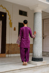 Wine Multi Fusion Embroidered Kurta Pant Set 