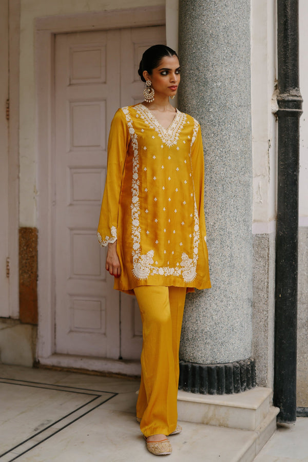 Mustard Embroidered Set- Inchingindia