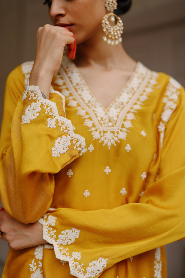 Mustard Embroidered Set- Inchingindia