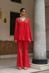 Scarlet Embroidered Top with Bell Bottoms