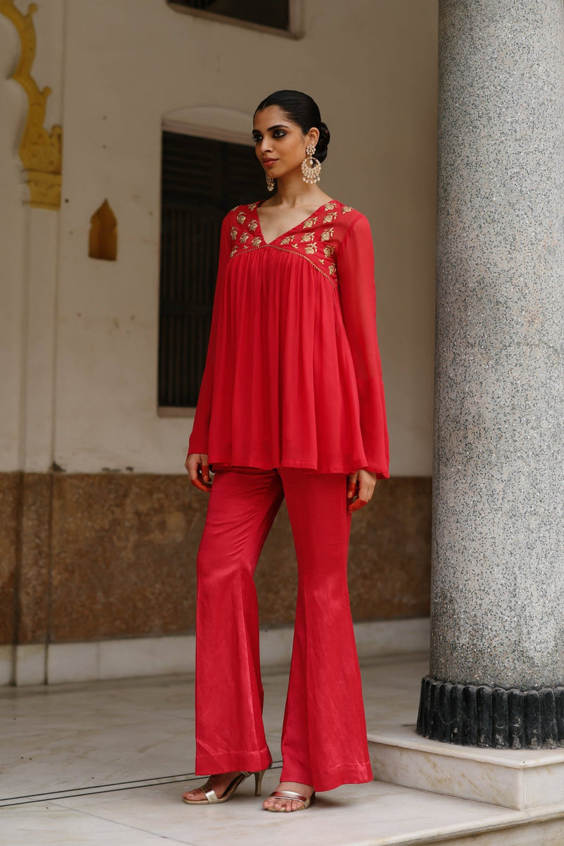 Scarlet Embroidered Top with Bell Bottoms