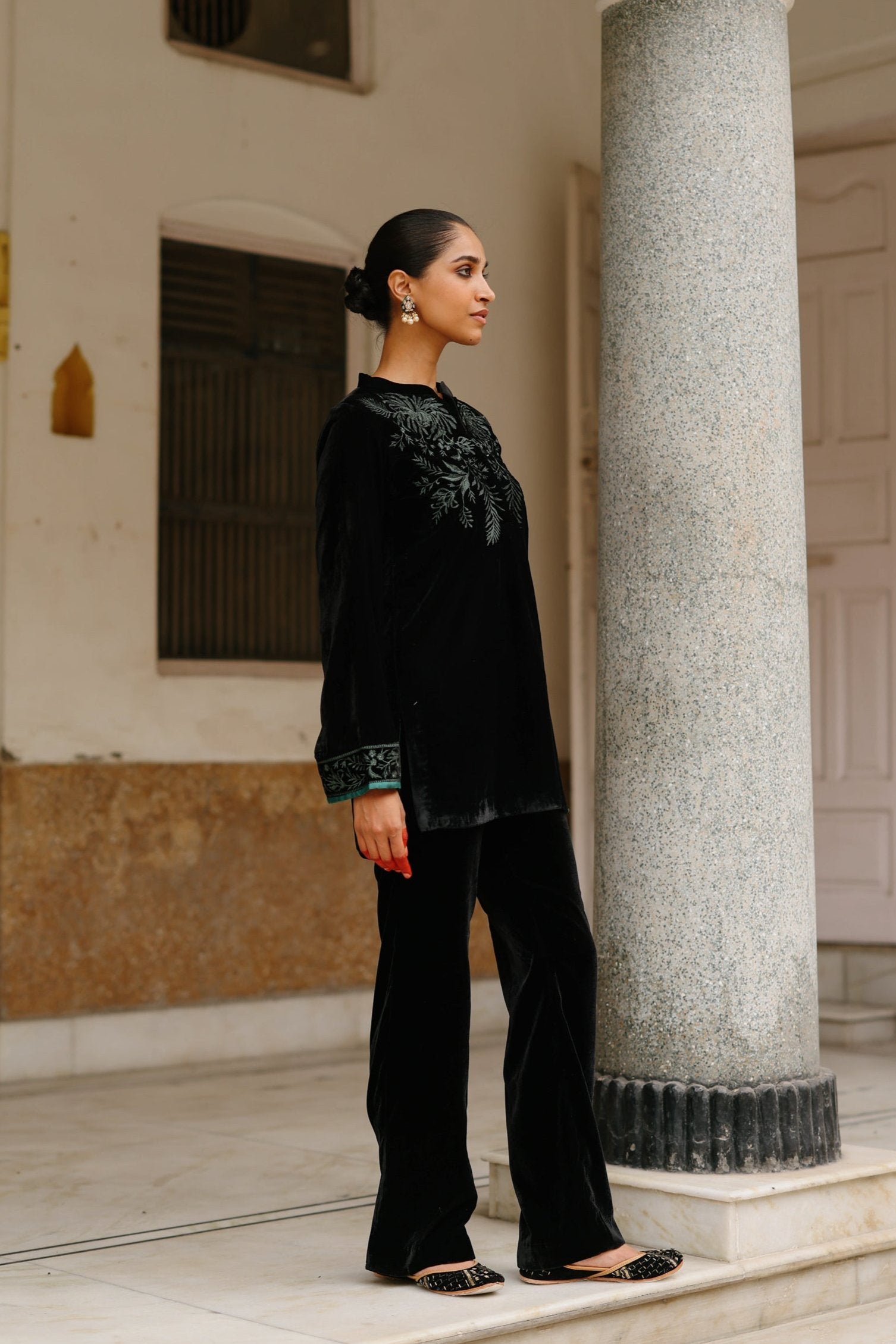 Black Co-ord Set -Black Velvet Outfit | Parv Collection – INCHING INDIA