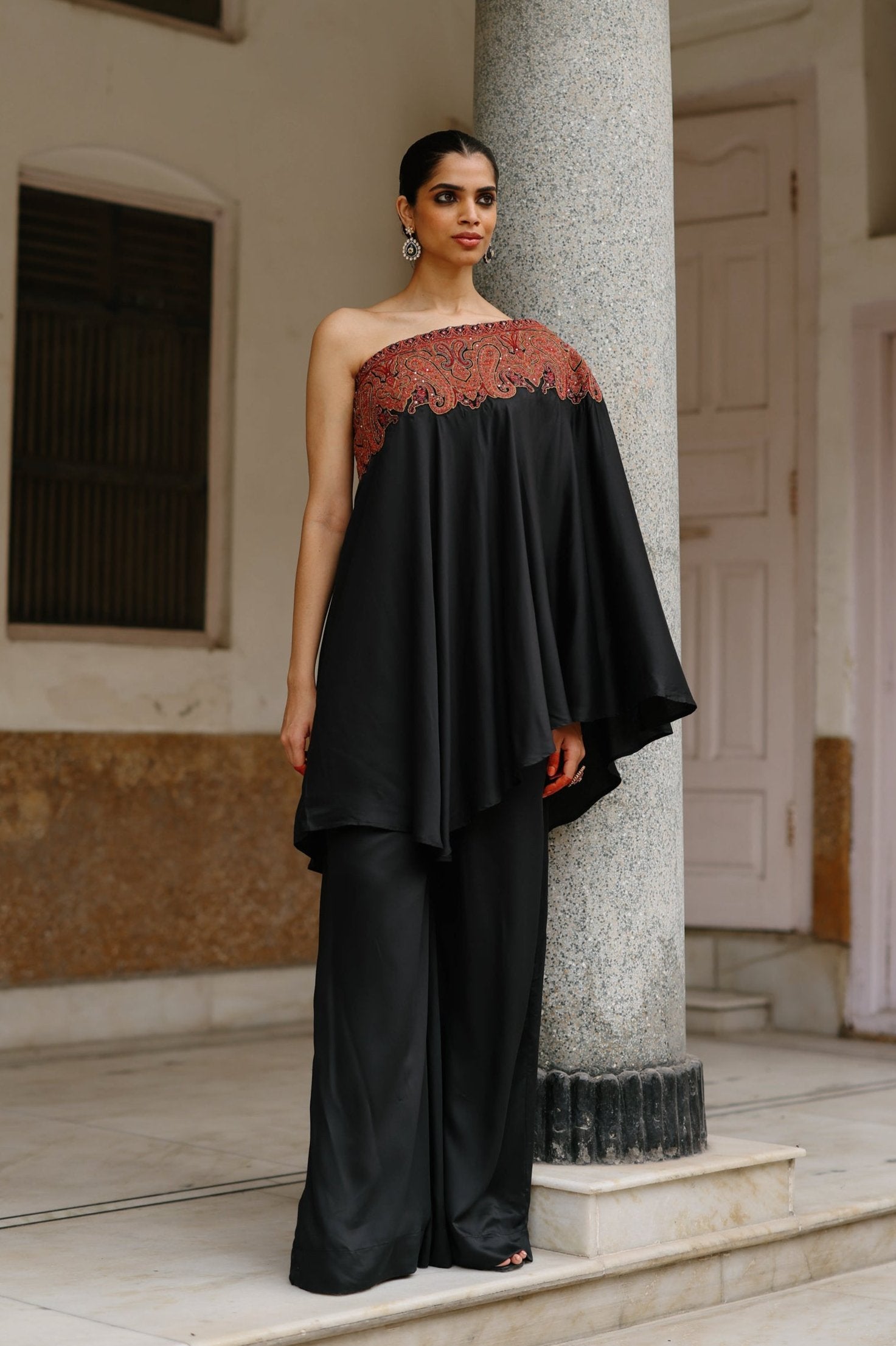 Shop Black Embroidered One Shoulder Co-ord Set – INCHING INDIA