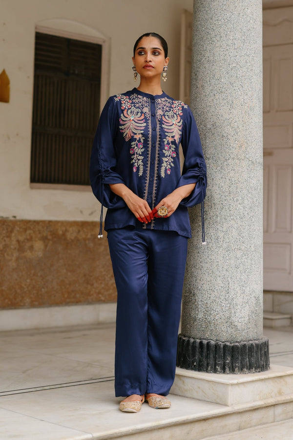 Navy Blue Multi Fusion Embroidered Co-Ord Set