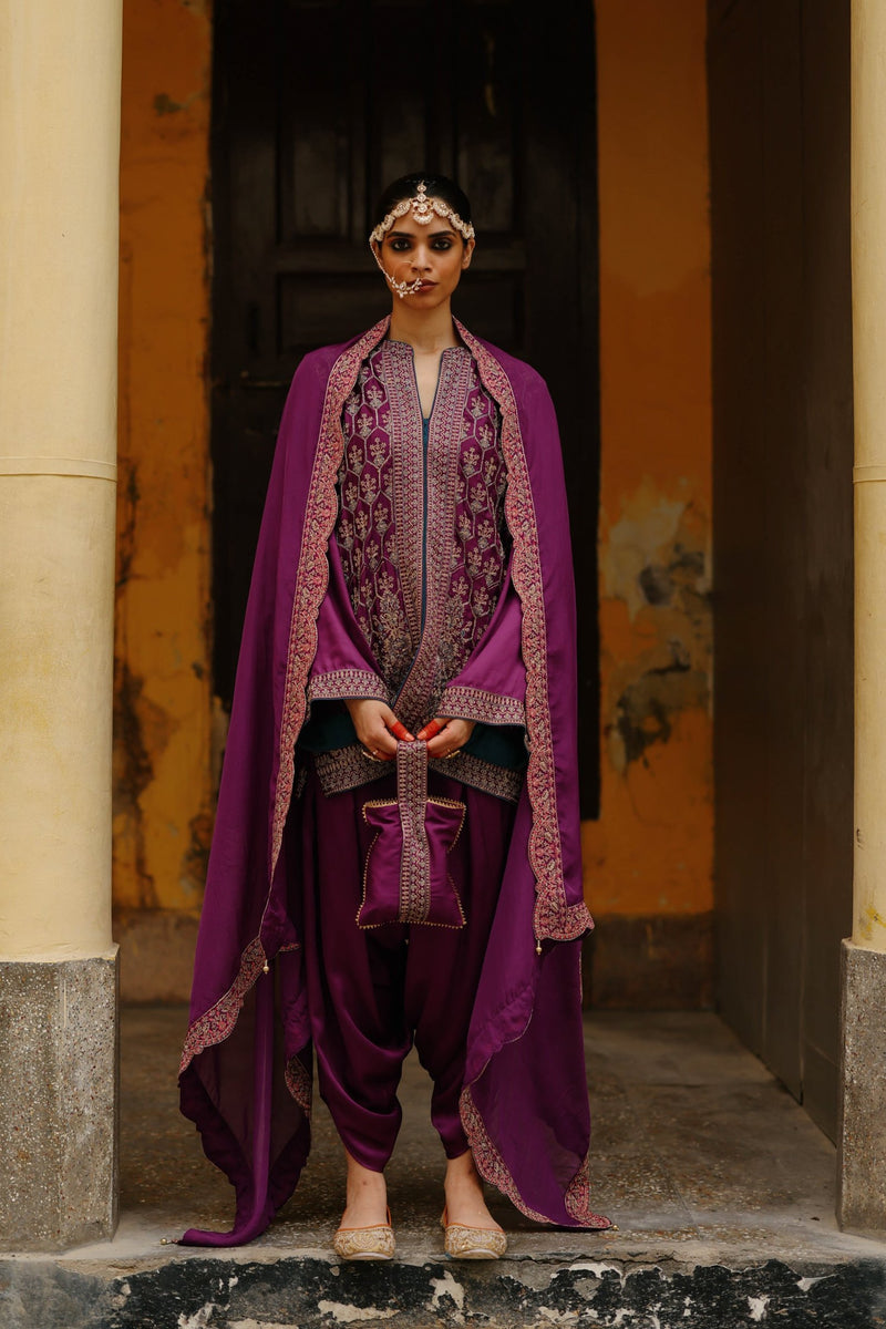 Parv Wine Embroidered Suit Set- Inchingindia