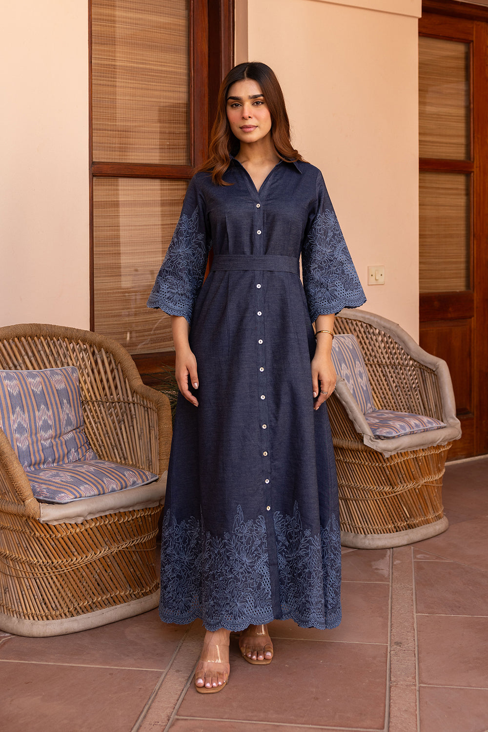 Ziya Denim Cutwork Embroidered Dress – INCHING INDIA