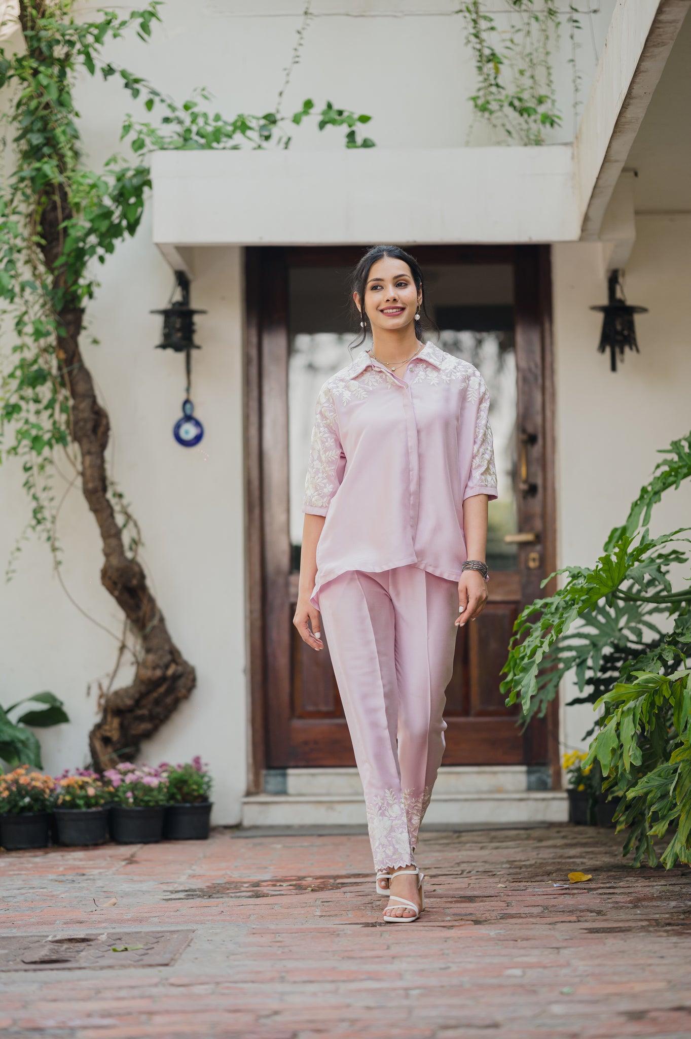 Pink Embroidery Co-Ord Kurti Set for Women main image 0