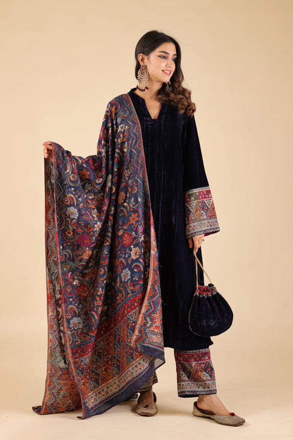 NAVY BLUE  WOVEN CHANDERI DUPATTA