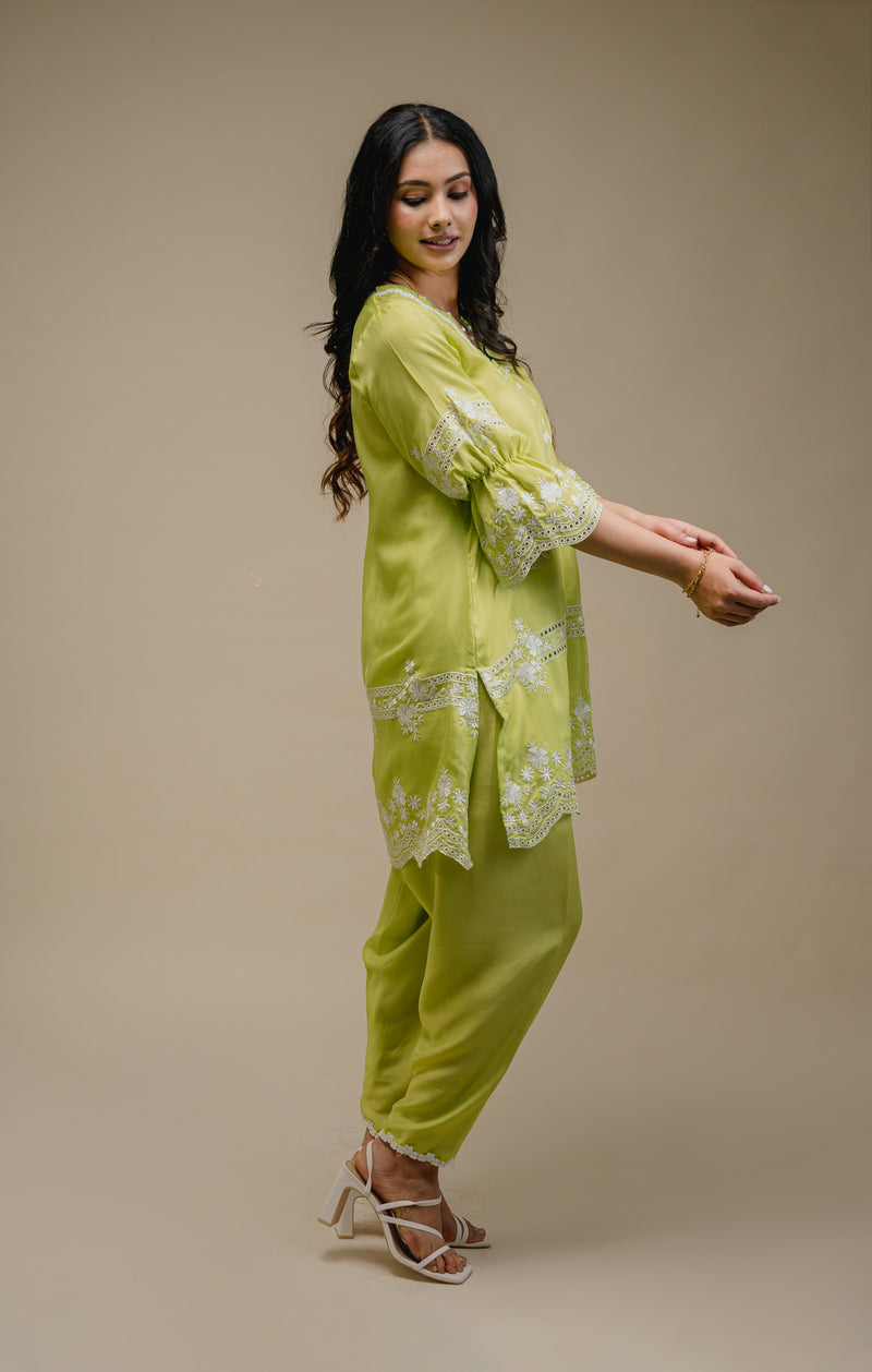 Seher Flowy Lime Embroidered Suit Set