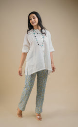 Milky White Top with Floral Printed Pant