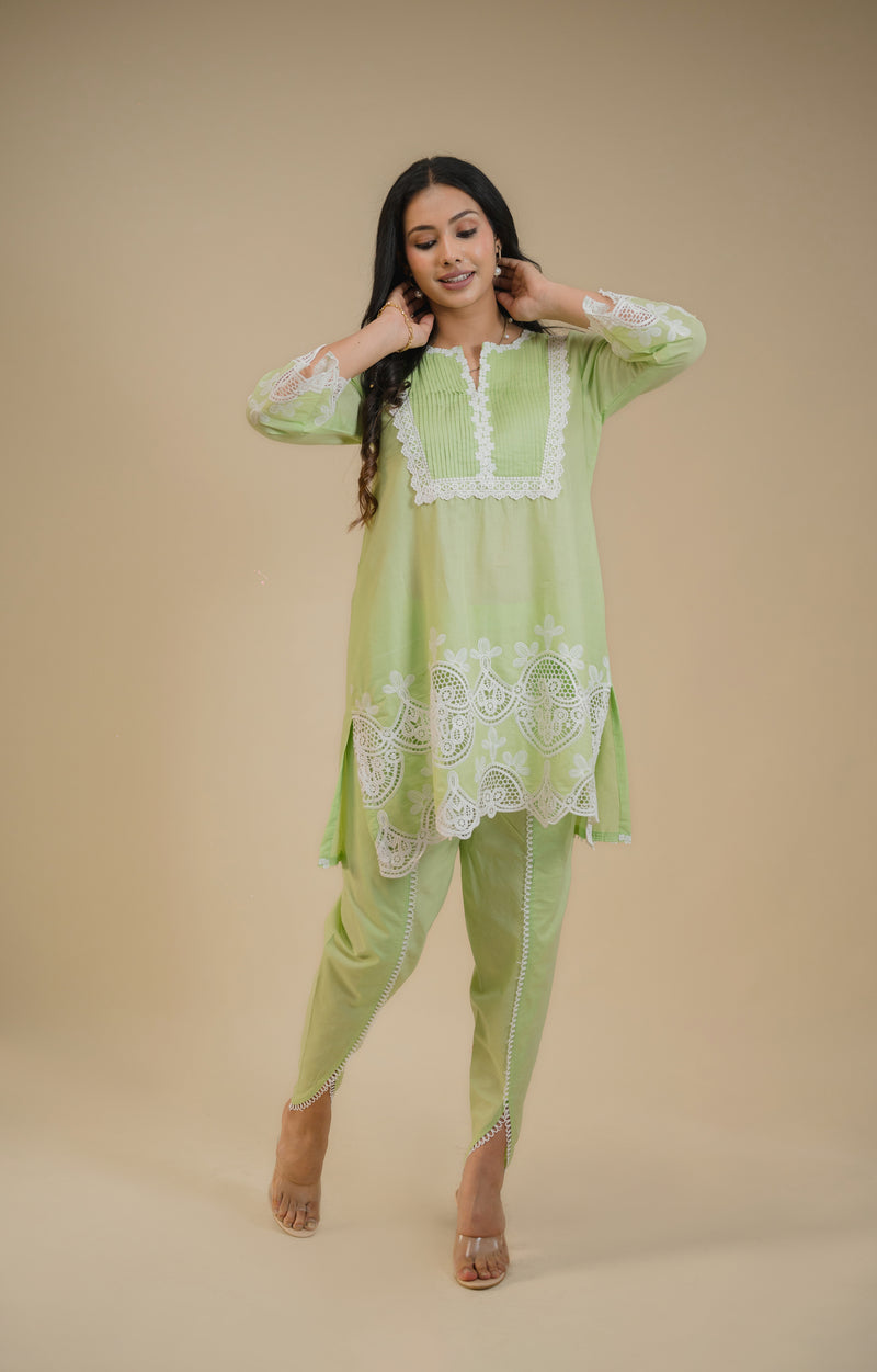 Seher Lime Green Cutwork Suit Set