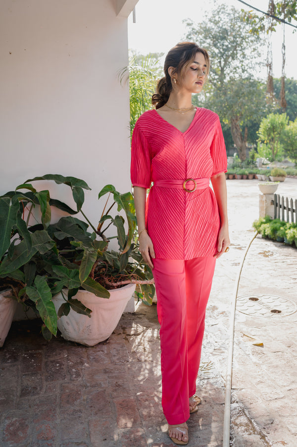 Hot Pink Pleated Set