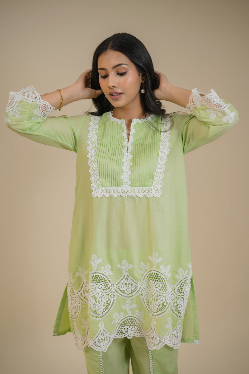 Seher Lime Green Cutwork Suit Set