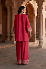 Jashn Rani Pink Orange Zari Farshi Set, rani pink kurta with orange zari embroidery, farshi and organza dupatta, image 12 of 12