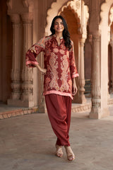 Jashn Maroon Printed Salwar Set, maroon paisley print modal kurta with solid salwar, image 6 of 12